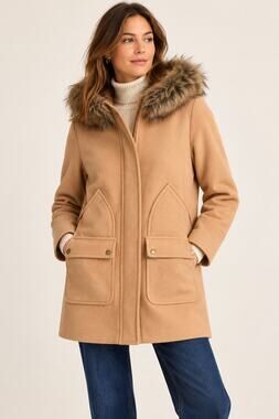 J.Crew Vail Faux Fur Tan Wool Blend Parka Coat Size 2